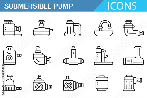 Drainage and sewage pump minimal vector icon collection
