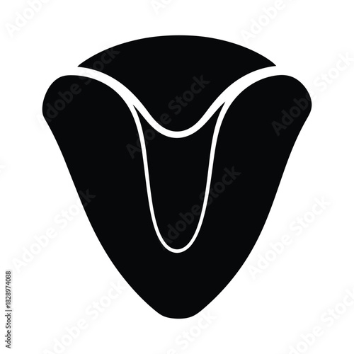 Black Stylized Abstract Shape Resembling a Shield or Hat on White brim