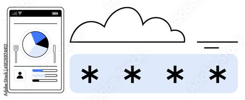 Password security. Password protection for cloud data and secure online access. Password strengthens cloud safety and mobile user authentication. For cybersecurity, cloud services, technology