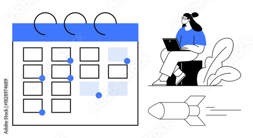 Productivity theme. Productivity tools enhance organization and efficiency. Productivity boosts remote work effectiveness and workflow. For project management, time management, innovation strategies