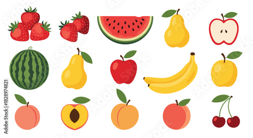 Vibrant collection of fresh and juicy fruits including strawberries watermelon apples bananas peaches and cherries for healthy eating.