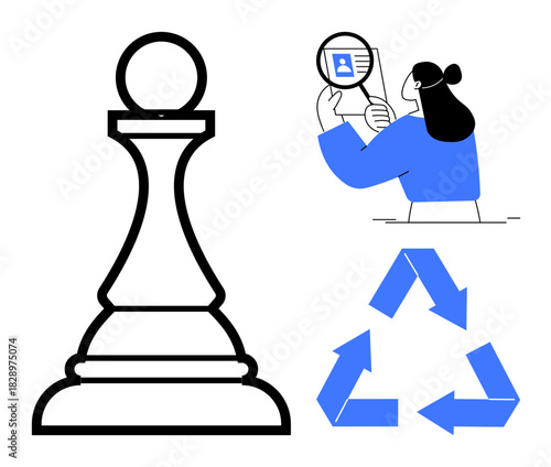 Identity verification. Illustration combines identity verification, recycling process, and chess pawn concepts. Identity verification for digital security, business ideas, circular economy