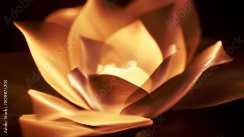 Close-up of a golden flower with soft petals, set against a dark, contrasting background
