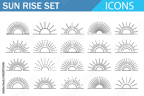 Sunrise weather and nature outline icon collection