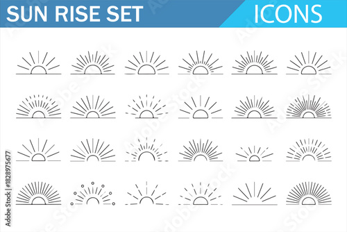 Weather sunrise icons in thin stroke vector design