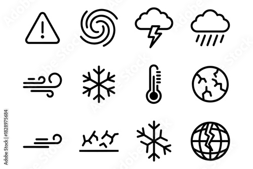 set of Weather & Natural Hazard icons,
Weather & Natural Hazard Icon Set,
Minimalist Black Line Art Symbols