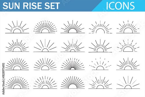 Sunrise and daylight symbols in clean outline vector style