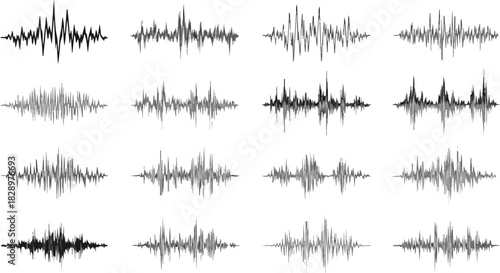 Collection of sound waves isolated on white background for design assets