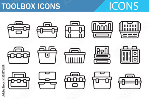Workshop tool case and toolbox minimal outline icons