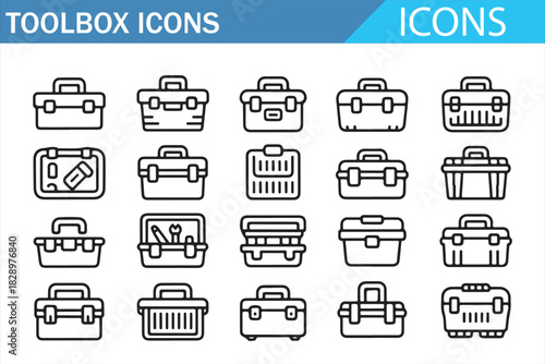 Industrial toolbox and service equipment line icons