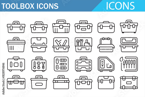 Construction tool storage and toolbox outline vector set