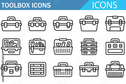 Portable tool case and equipment storage vector icons