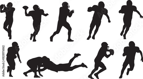 American Football Players Silhouettes Collection Isolated On White Background