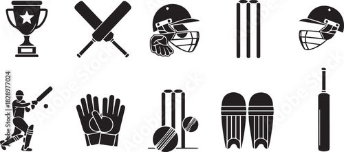 Cricket game equipment and player in vector illustration format design