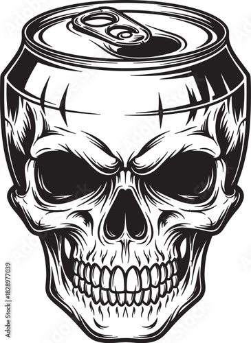 Skull Beer Can SVG – Punk Rock Skull Vector, Gothic Tattoo Design, Halloween and Biker Artwork for T-Shirts and Stickers