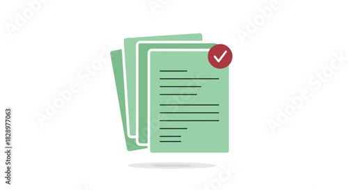 Pile of paperwork with checkmark Documenting success and confirming completion
