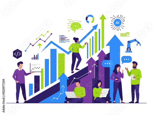 Team collaboration driving successful business growth through data analysis and artificial intelligence.