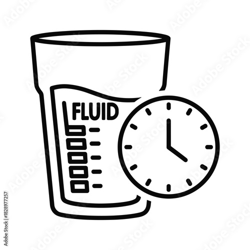 Fluid intake monitoring and time tracking icon, representing hydration, health, and medical care management illustration.