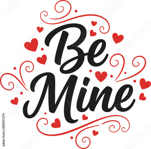 Elegant Be Mine Script Lettering with Minimalist Heart Border - Perfect for Valentine's Day and Wedding Decor