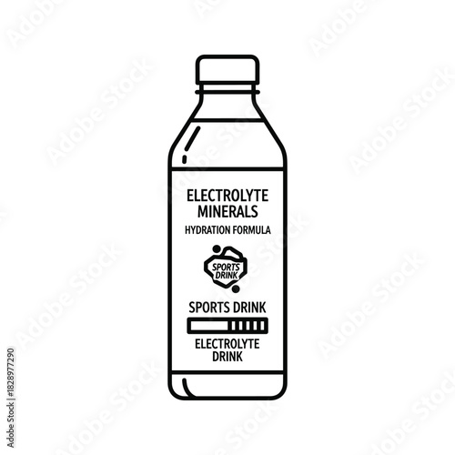 Outline icon of an electrolyte sports drink bottle, hydration formula for energy and recovery during workout and exercise.