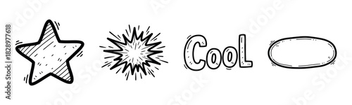 Bold black and white doodle artwork with star and cool text