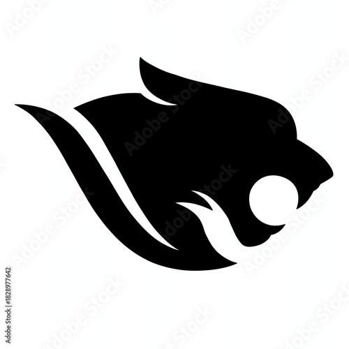 A stylized black silhouette of a roaring panther's head with a white swoosh design and a circle near its mouth, set against a white background. It's a dynamic logo.