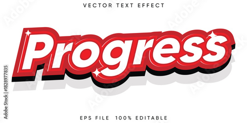 Progress Vector Text Effect Illustration Bold Red and White Typography with Shadow for Business Development, Goal Achievement, and Continuous Improvement Concepts font