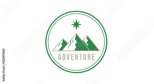 Adventure Mountain Logo Design with Star and Text.