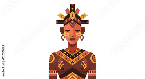 African Tribal Woman with Traditional Face Paint and Headdress.