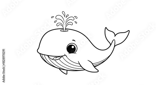 Adorable cartoon whale spouting water from its blowhole, a delightful illustration for children's books or educational materials.
