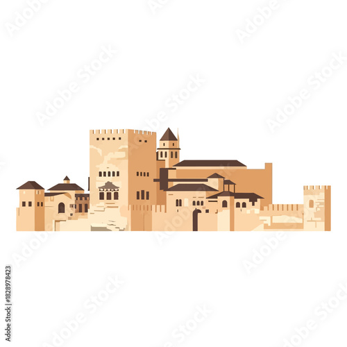 Alhambra Palace in Granada Spain historic landmark illustration.