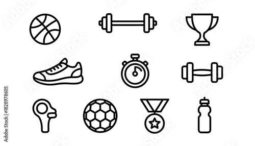 Sport and Fitness Equipment Line Art Icons Collection
