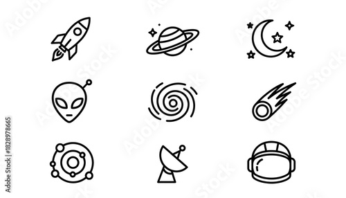 Celestial Exploration A Collection of Space and Astronomy Themed Line Icons