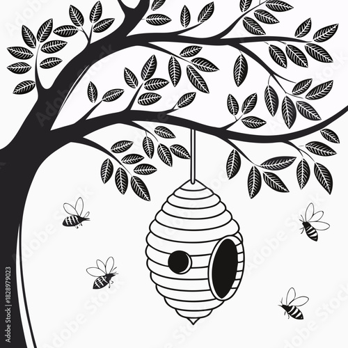 Hanging Beehive on White Background vector illustration