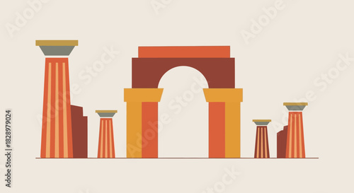 Ancient Roman Architecture with Archway and Columns.