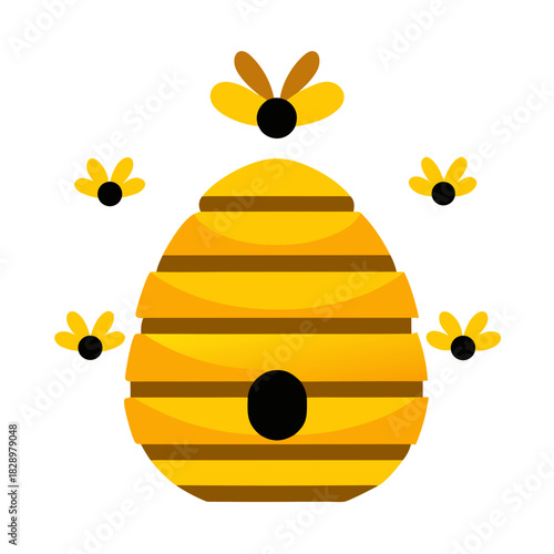 Active Beehive with Bees Isolated on White vector illustration