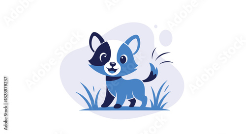 Delightful cartoon puppy prances amidst stylized grass, evoking feelings of playfulness, cheer, and vibrant digital illustration.