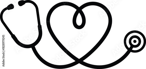 Stethoscope gracefully forming a heart shape symbolizing medical care and loving health support