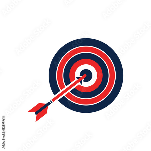 Arrow hitting bullseye on target board representing business success and achievement.