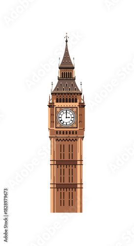 Big Ben Clock Tower Isolated on White Background.
