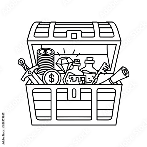 Unearth Your Fortune A Treasure Chest Filled with Gold Coins, Jewels, and Ancient Relics Awaiting Discovery, Perfect for Adventure Themes and More