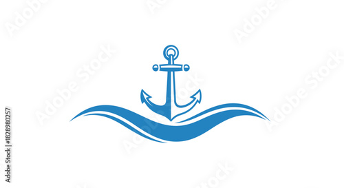 Blue Anchor and Waves Logo Design for Nautical Themes.