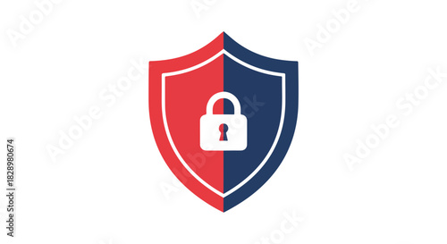 Robust digital security shield icon with padlock, representing internet privacy, data protection, and cybersecurity. A clean vector graphic illustration for secure online services