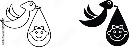 stork with baby   icon vector graphic illustration  with white background flat hand made icon fill icon .