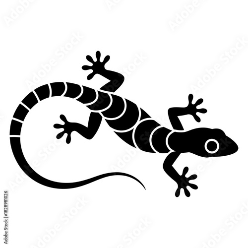 black silhouette of a gecko lizard crawling with detailed body segments and limbs