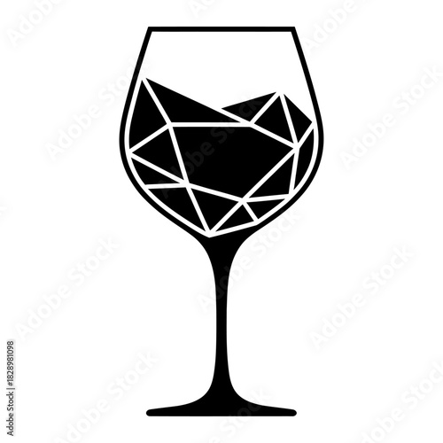 abstract black silhouette wine glass with geometric facets minimalist alcohol vector illustration