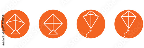 Colorful kite flying icon with vibrant red, blue, orange, and yellow sections, flat style vector cartoon illustration. EPS 10 