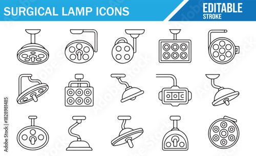 Medical surgical lighting outline vector icon set