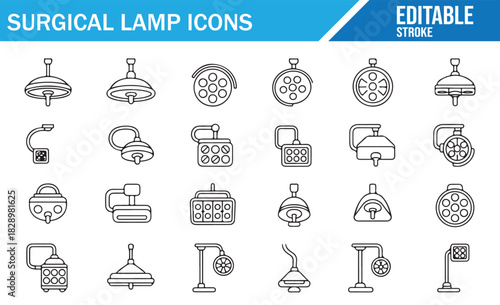 Operating room light editable line icon collection