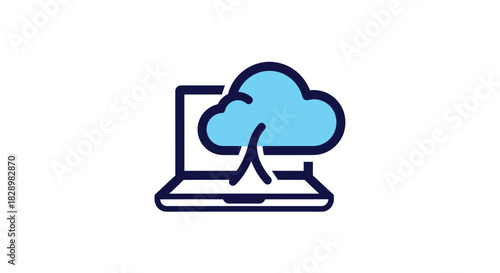Cloud computing data transfer from laptop icon.